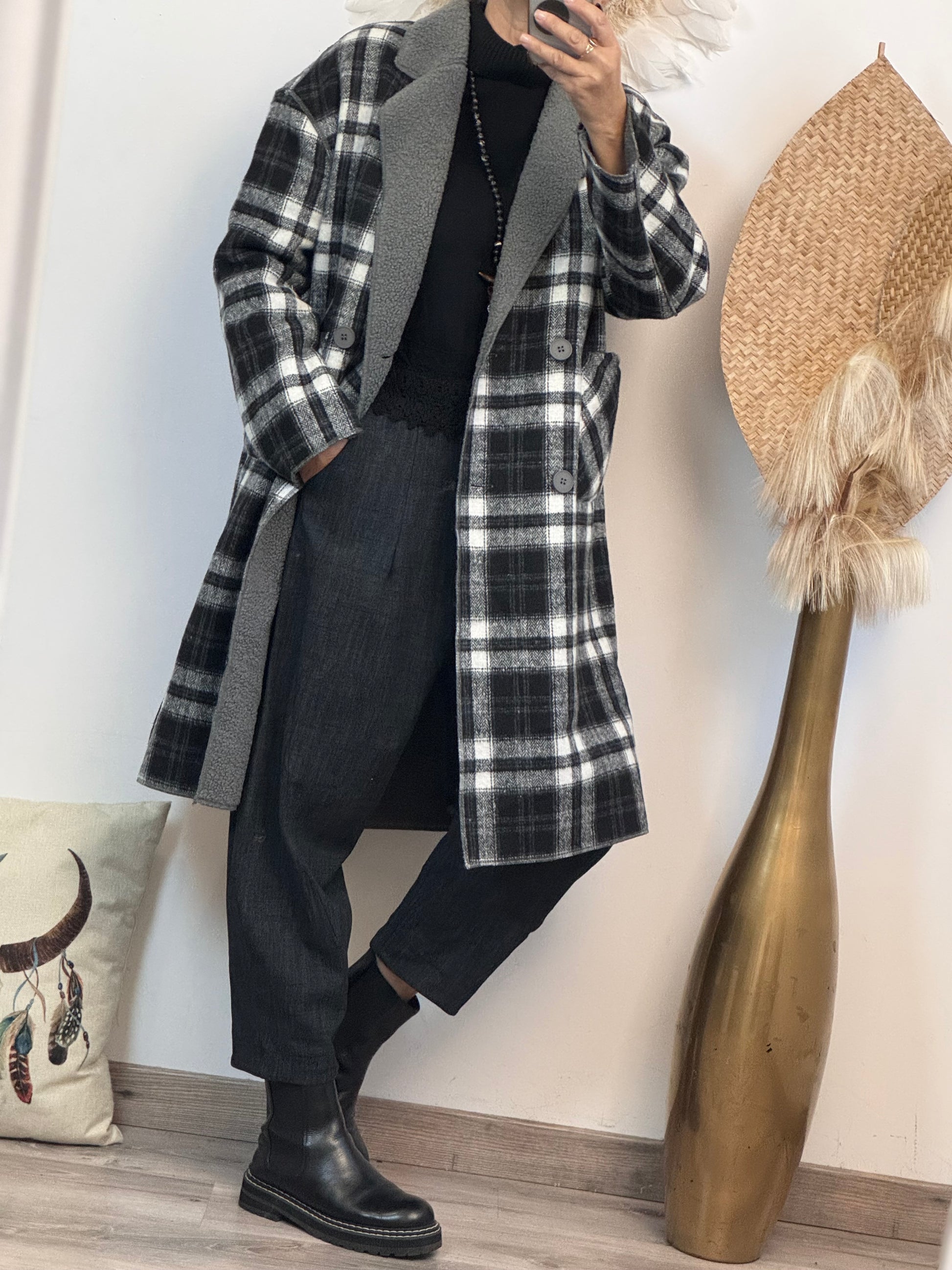 Manteau réversible gris