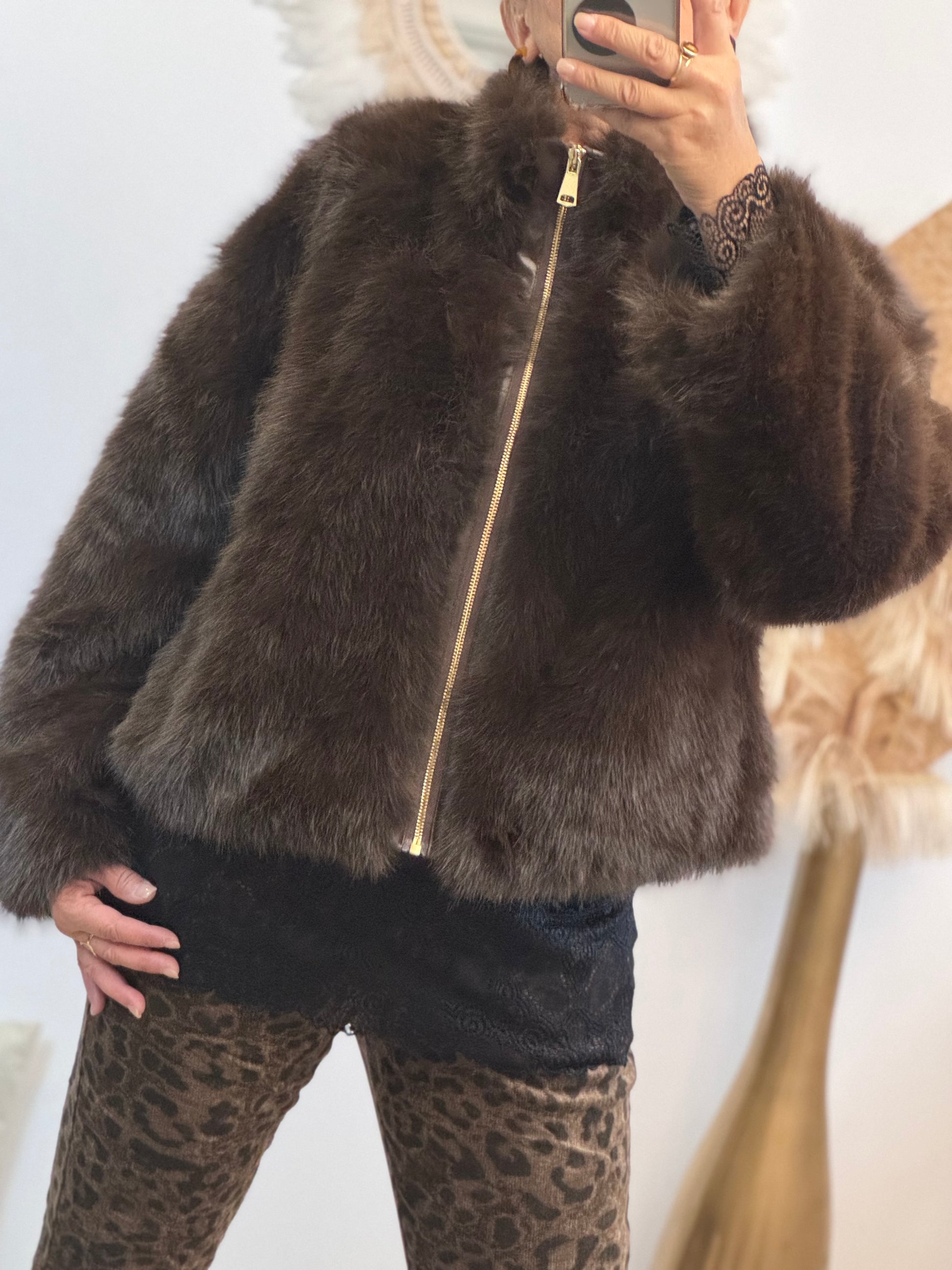 Blouson fausse fourrure marron