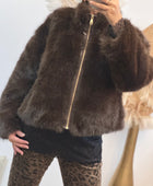 Blouson fausse fourrure marron