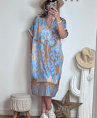 Robe fluide arabesque bleu ciel TU 40/48