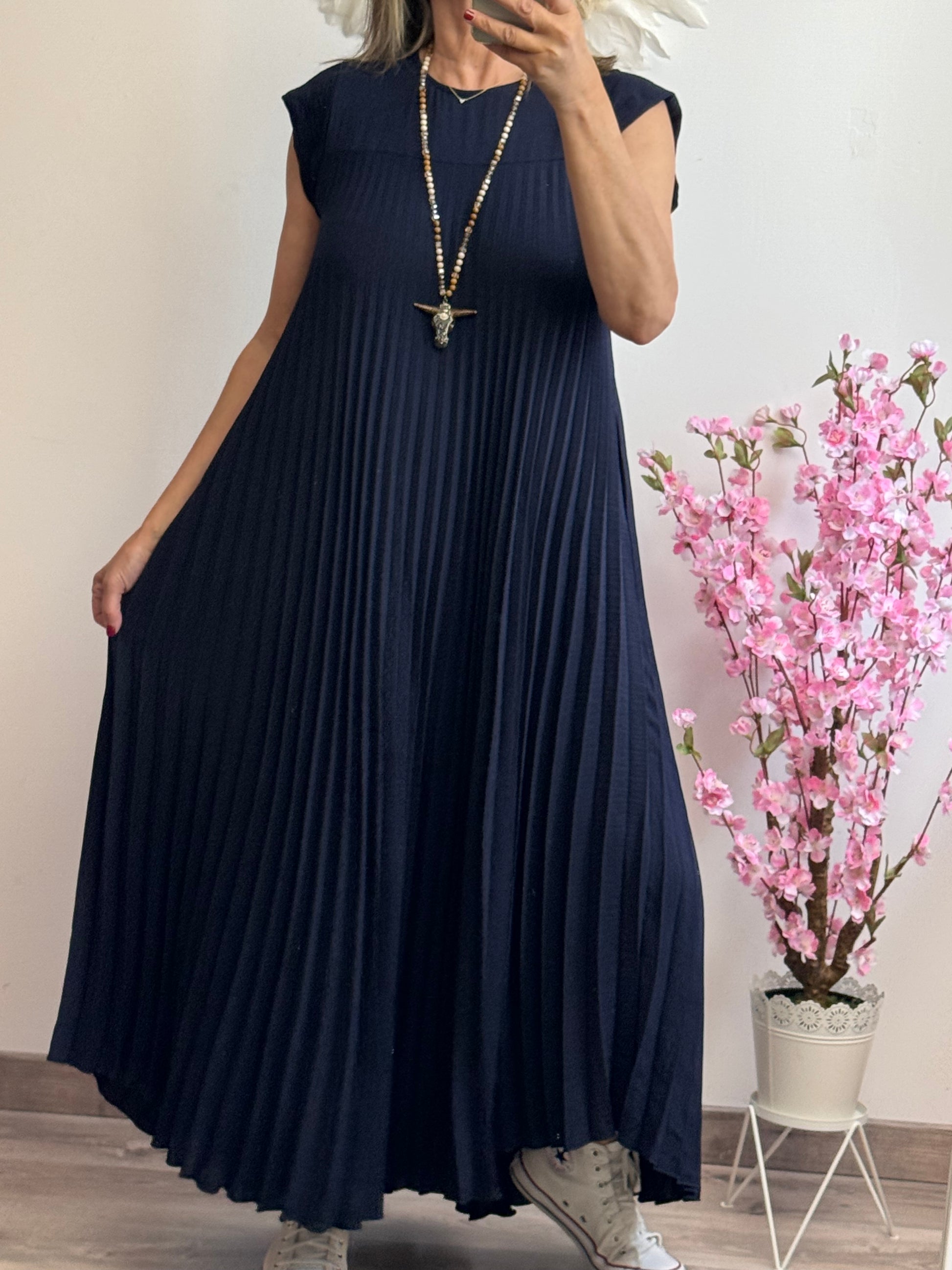 Robe longue plissée marine