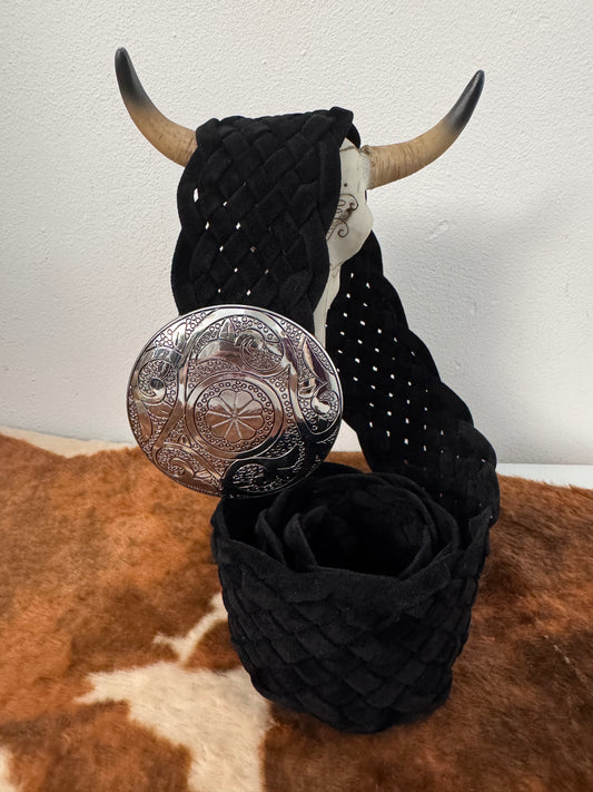 Ceinture bohème noire  boucle argentée