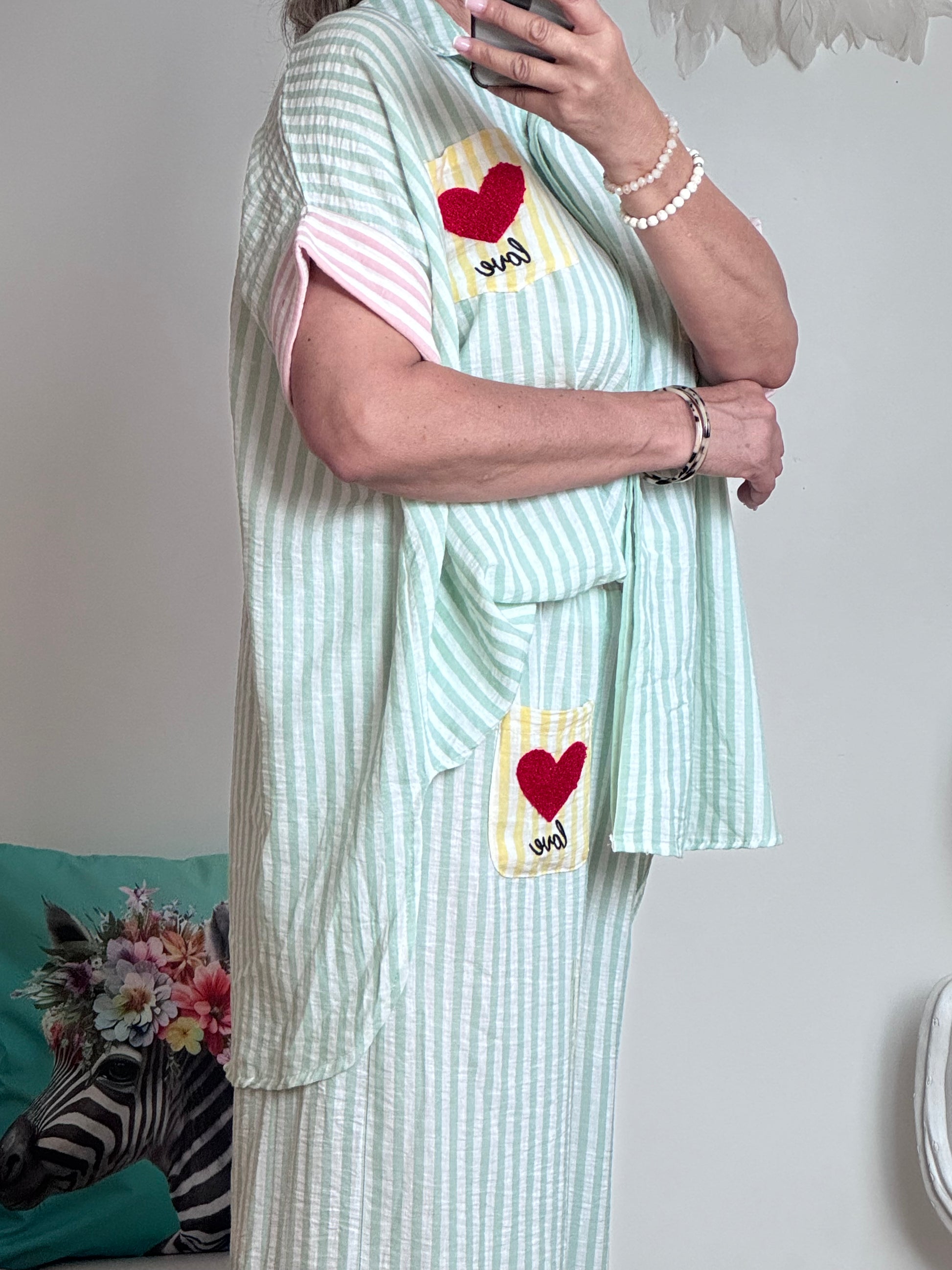 Chemise oversize rayée vert