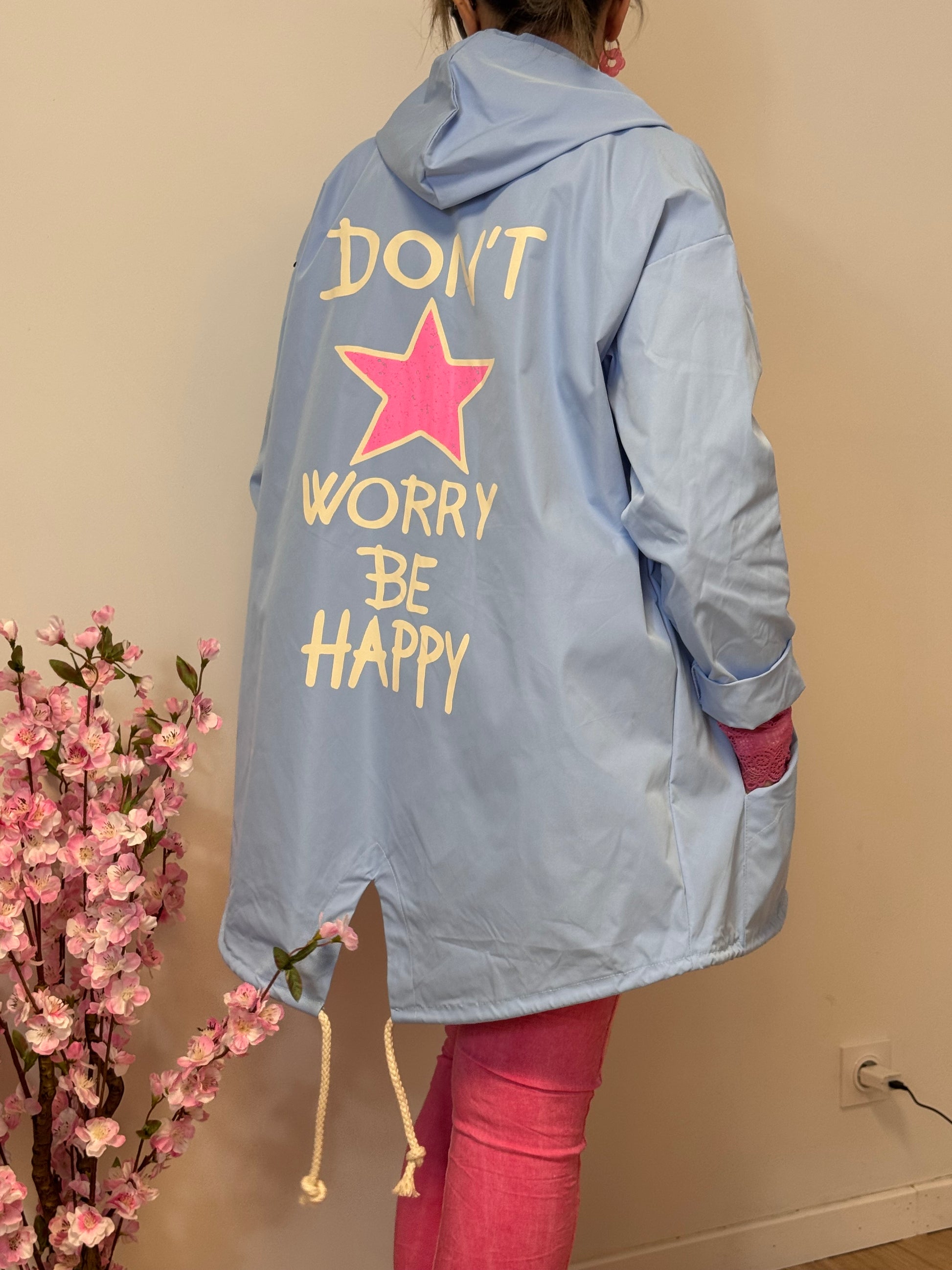 Veste coupe vent Be Happy bleu ciel