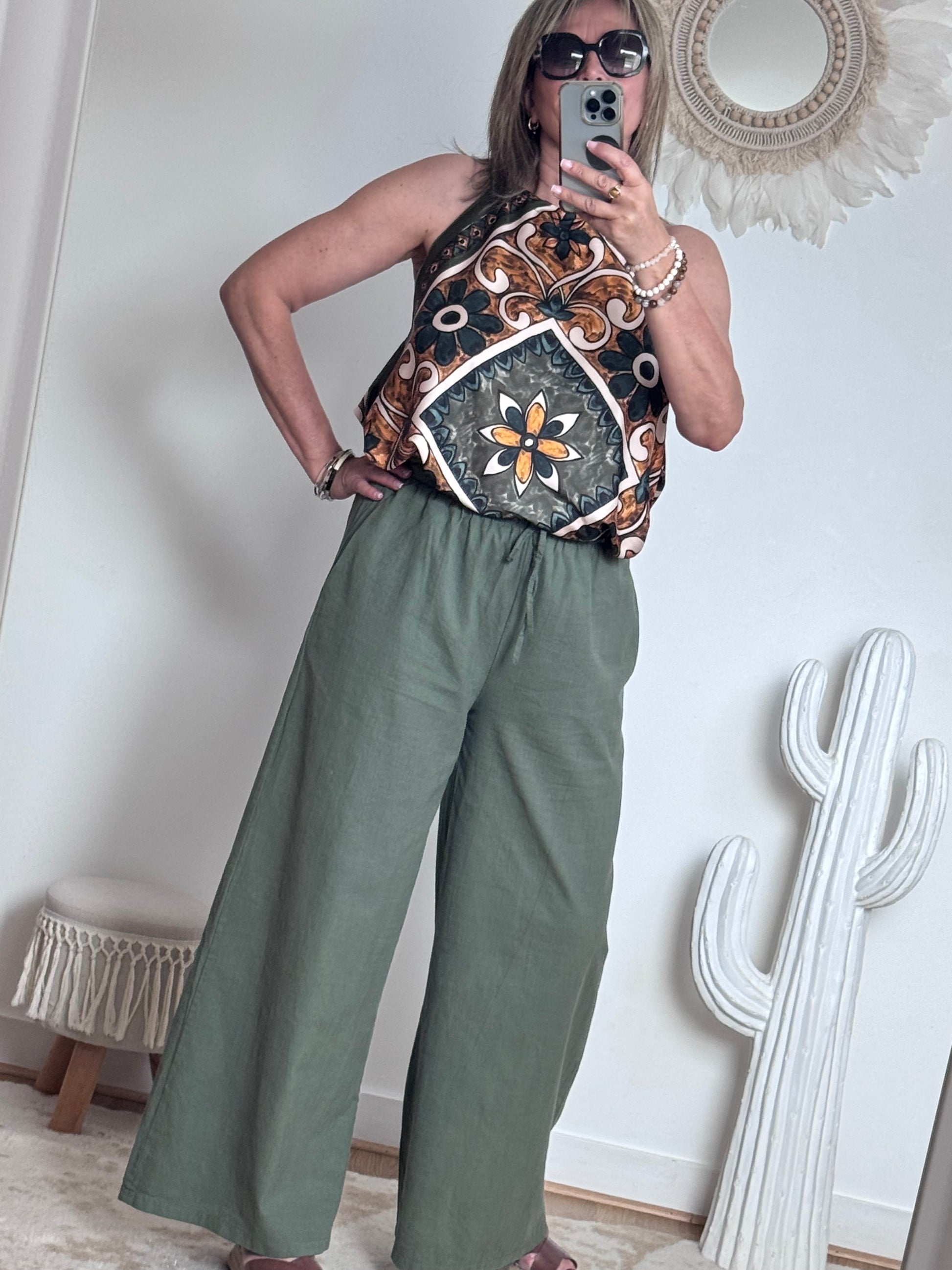 Top foulard kaki