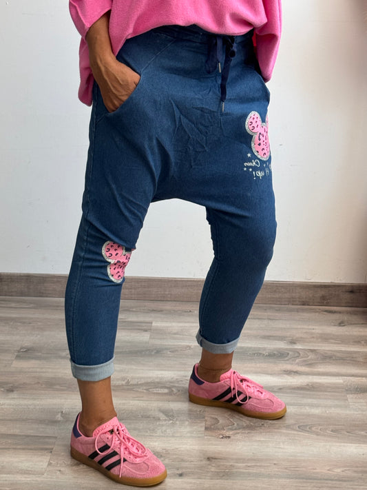 Pantalon saroual denim bleu Mickey