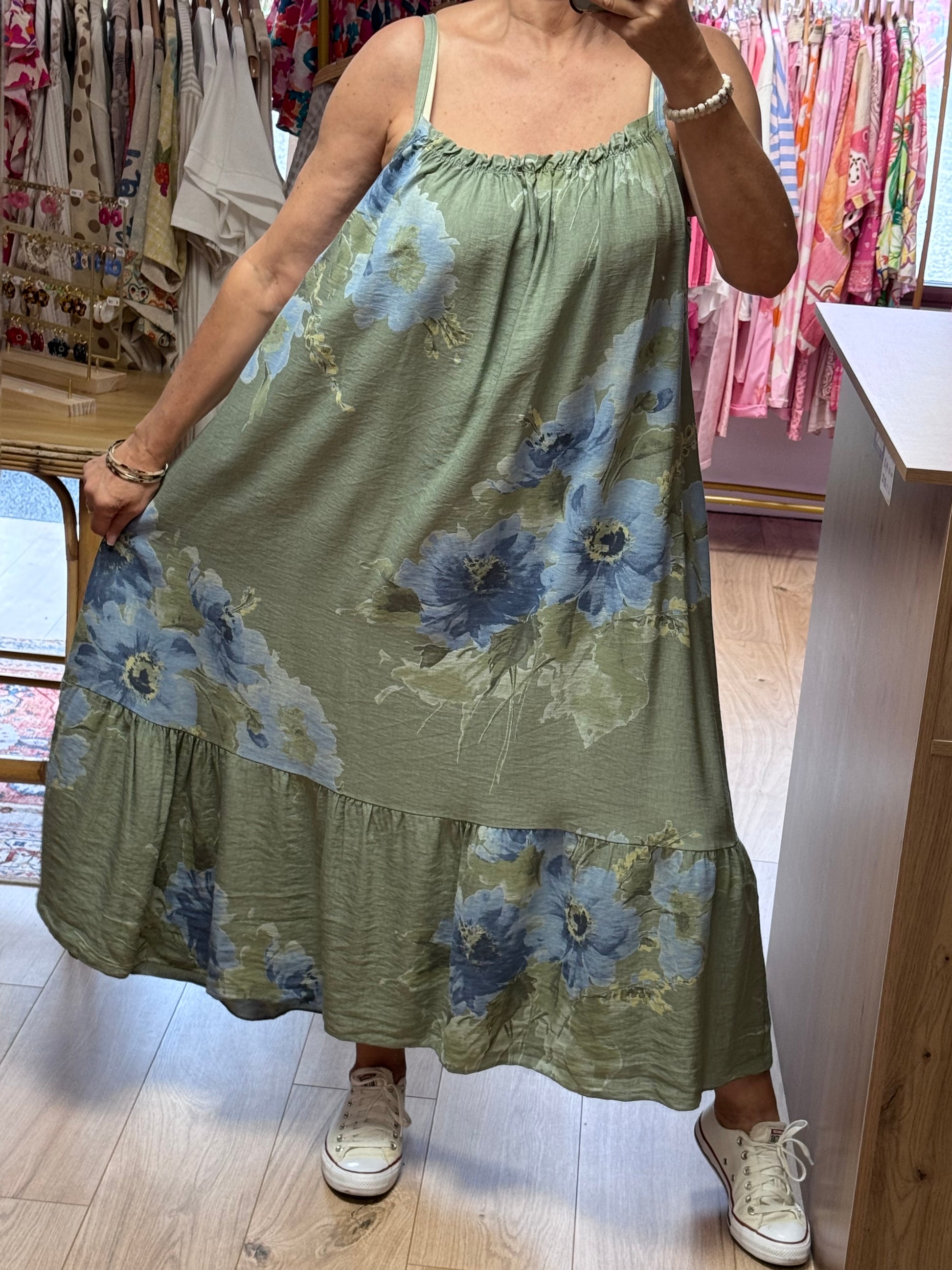 Robe fleurie kaki