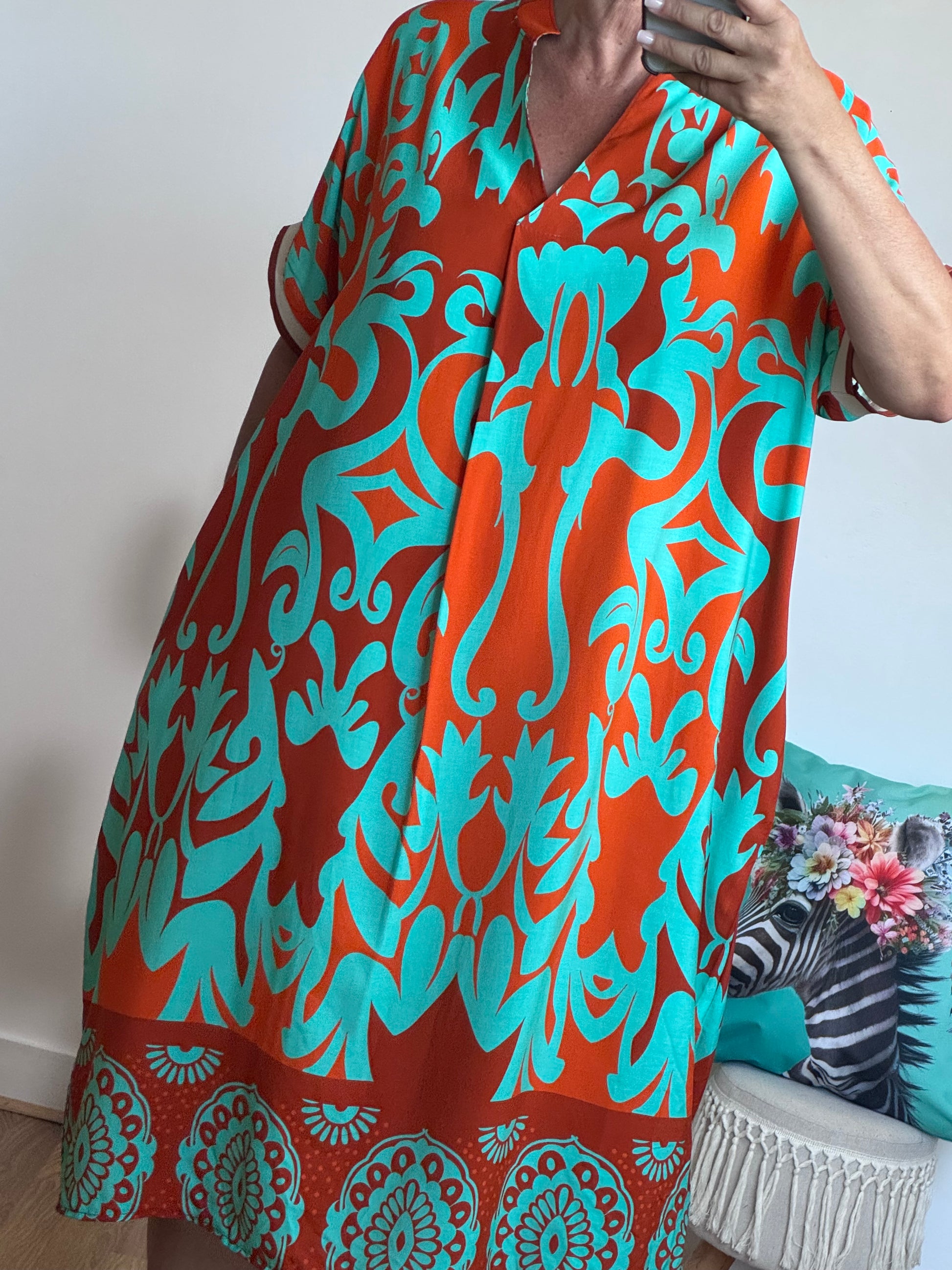 Robe arabesque turquoise et orange TU 40/48