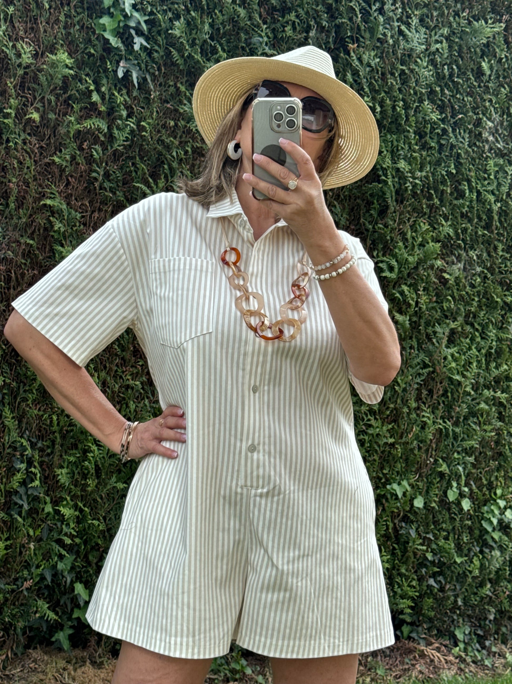 Combishort rayée beige
