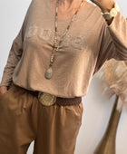Pull Bisous marron clair