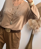 Pull Bisous marron clair