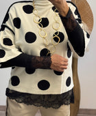 Pull crème pois noirs