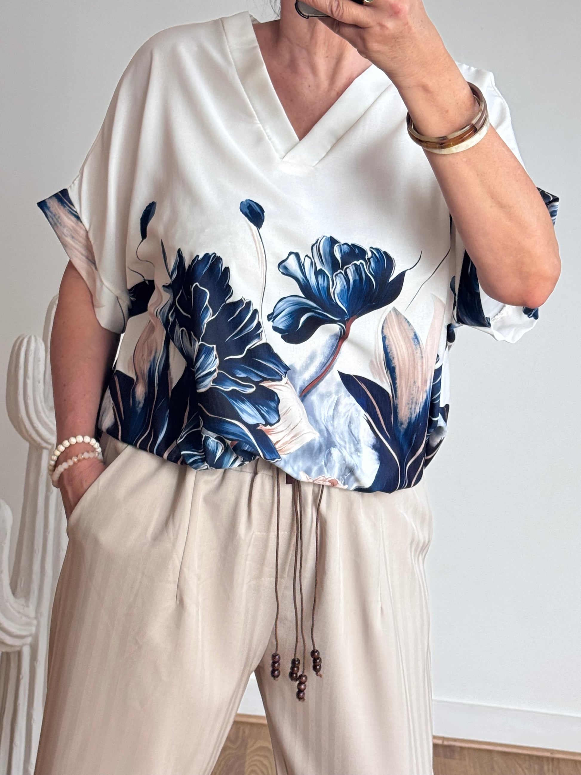 Blouse imprimée marine TU 44/50