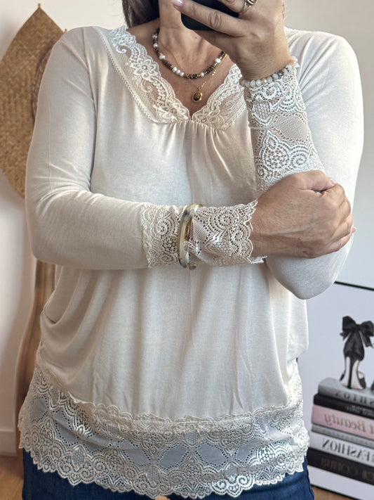 Top dentelle beige