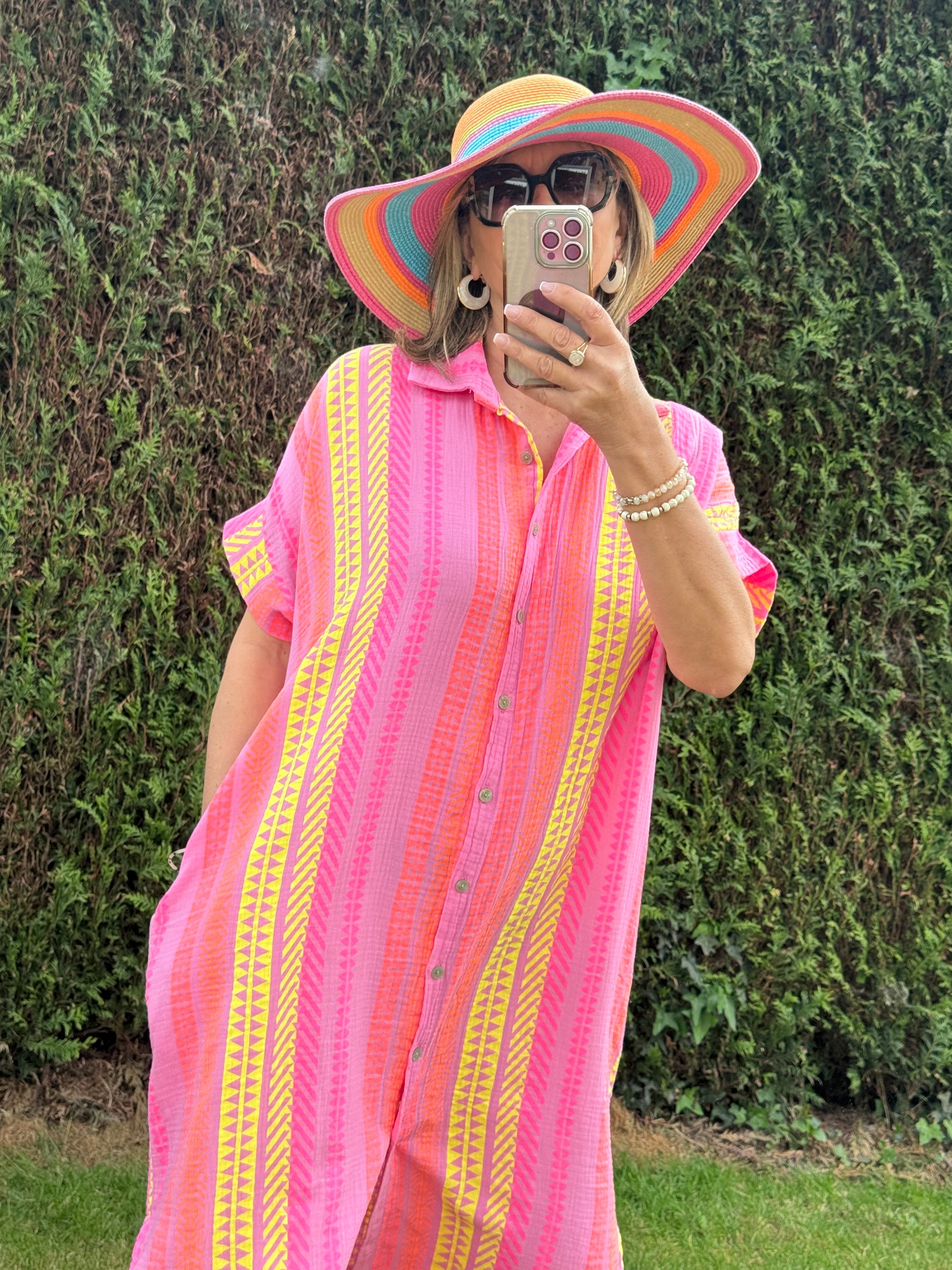 Robe gaze de coton fond Lila