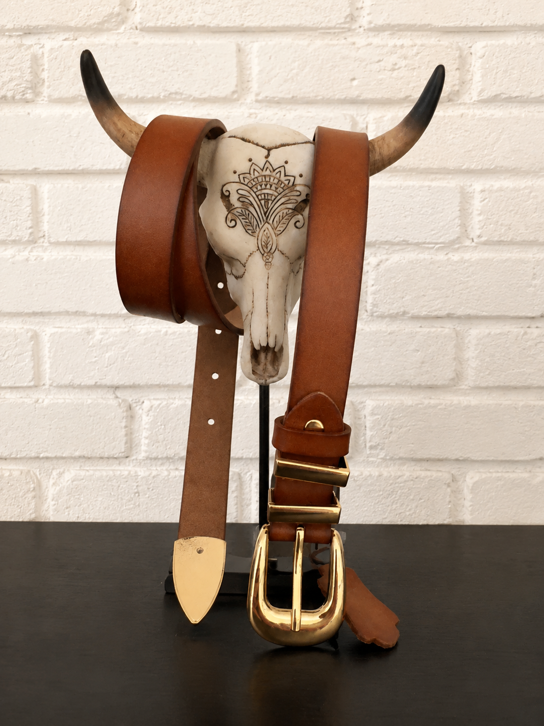 Ceinture cuir véritable camel