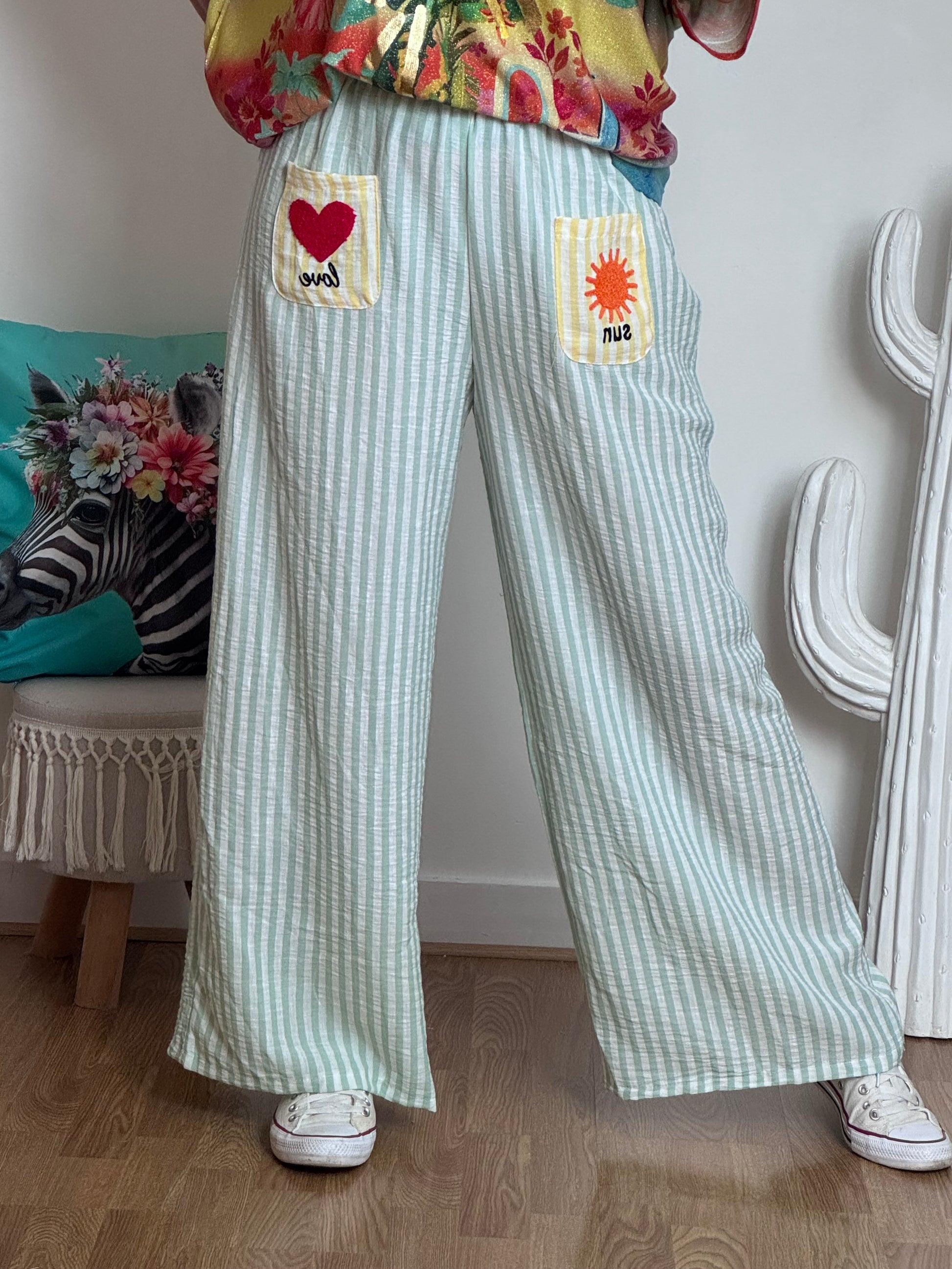 Pantalon rayures verts