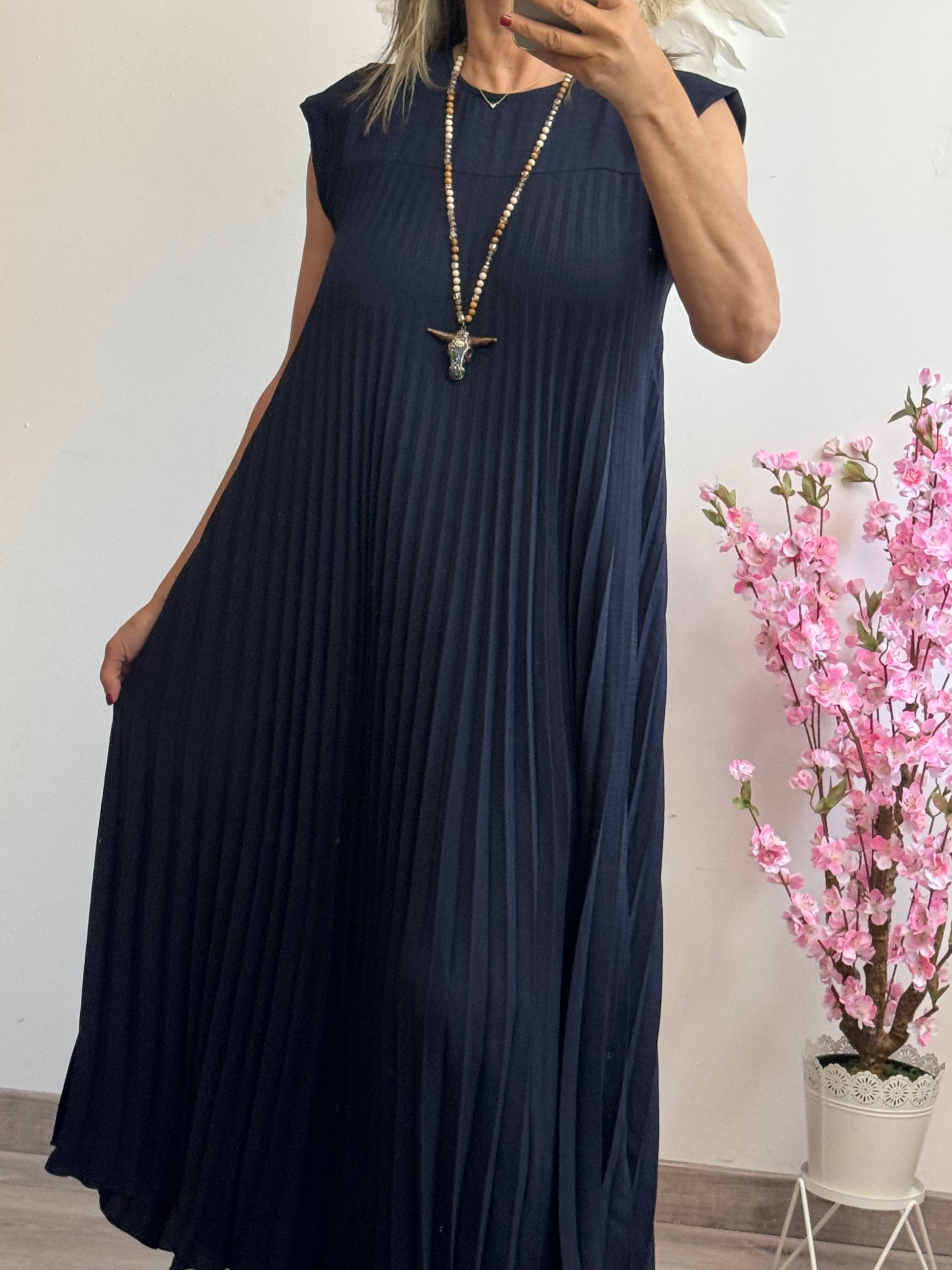 Robe longue plissée marine