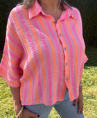 Chemise gaz de coton rayée rose