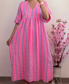 Robe bohème gaz de coton rayures Lila et rose TU 36/48
