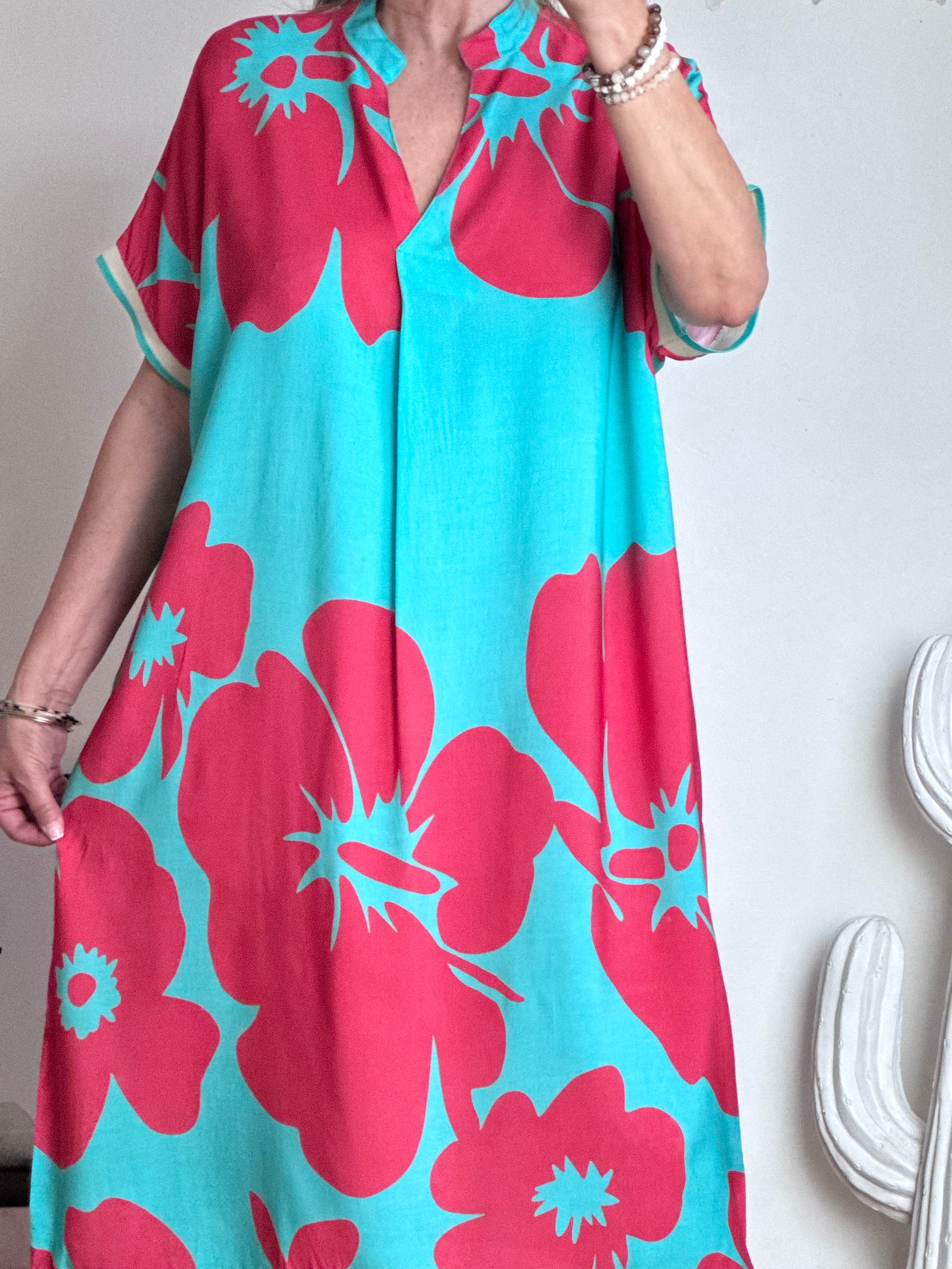 Robe florale turquoise /rouge TU 40/48