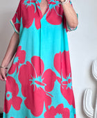 Robe florale turquoise /rouge TU 40/48