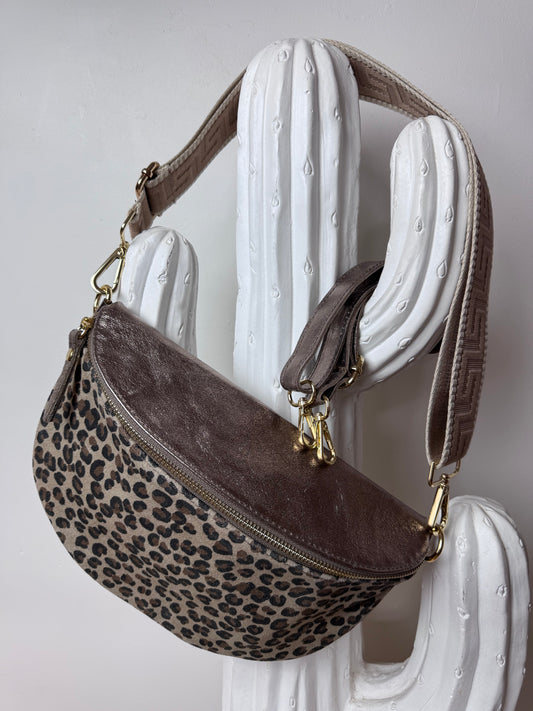 Sac banane cuir véritable Léo et irisé bronze + 2 sangles
