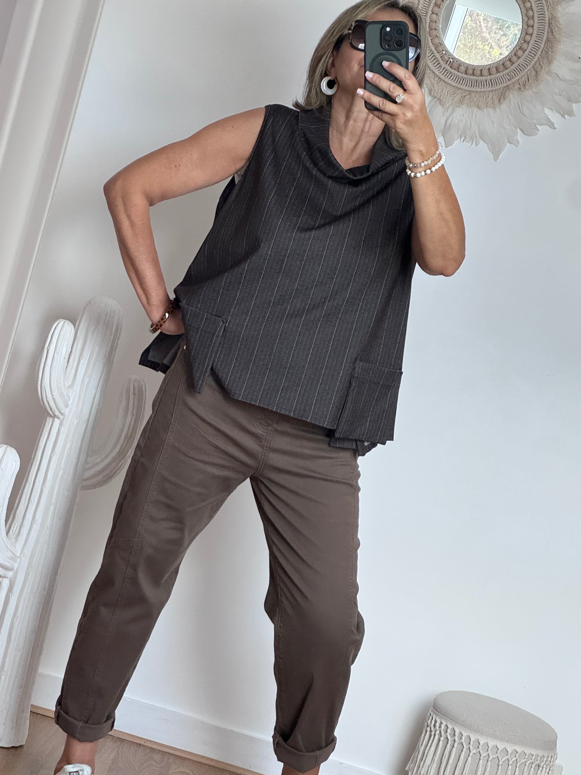 Jeans barrel taupe