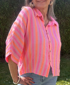 Chemise gaz de coton rayée rose