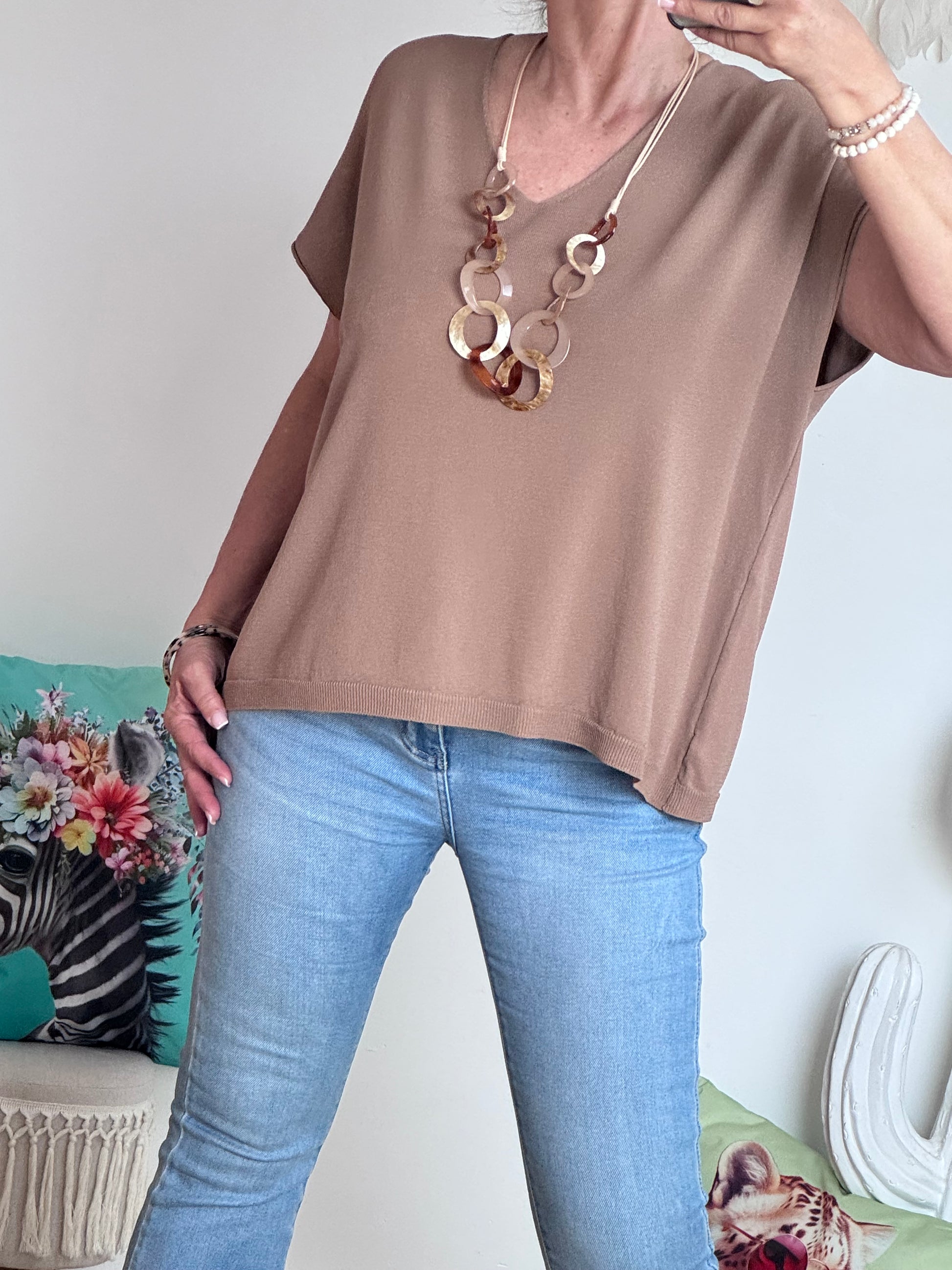 Teeshirt maille fine marron clair TU 36/46