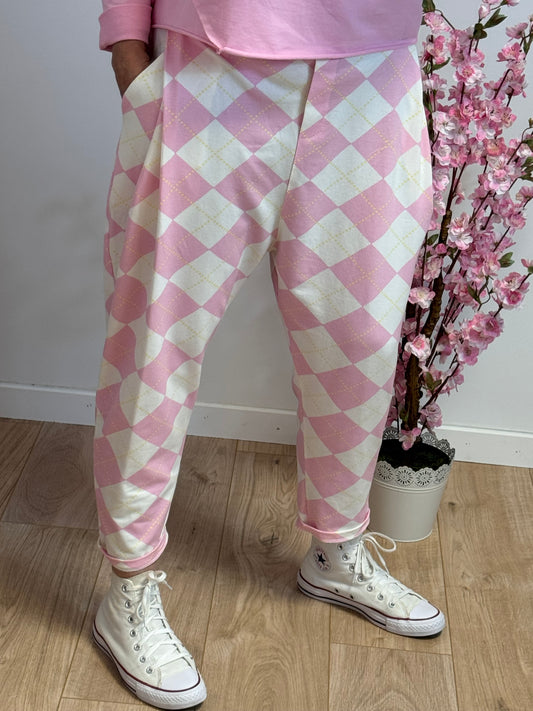 Pantalon jog sarouel jacquard rose