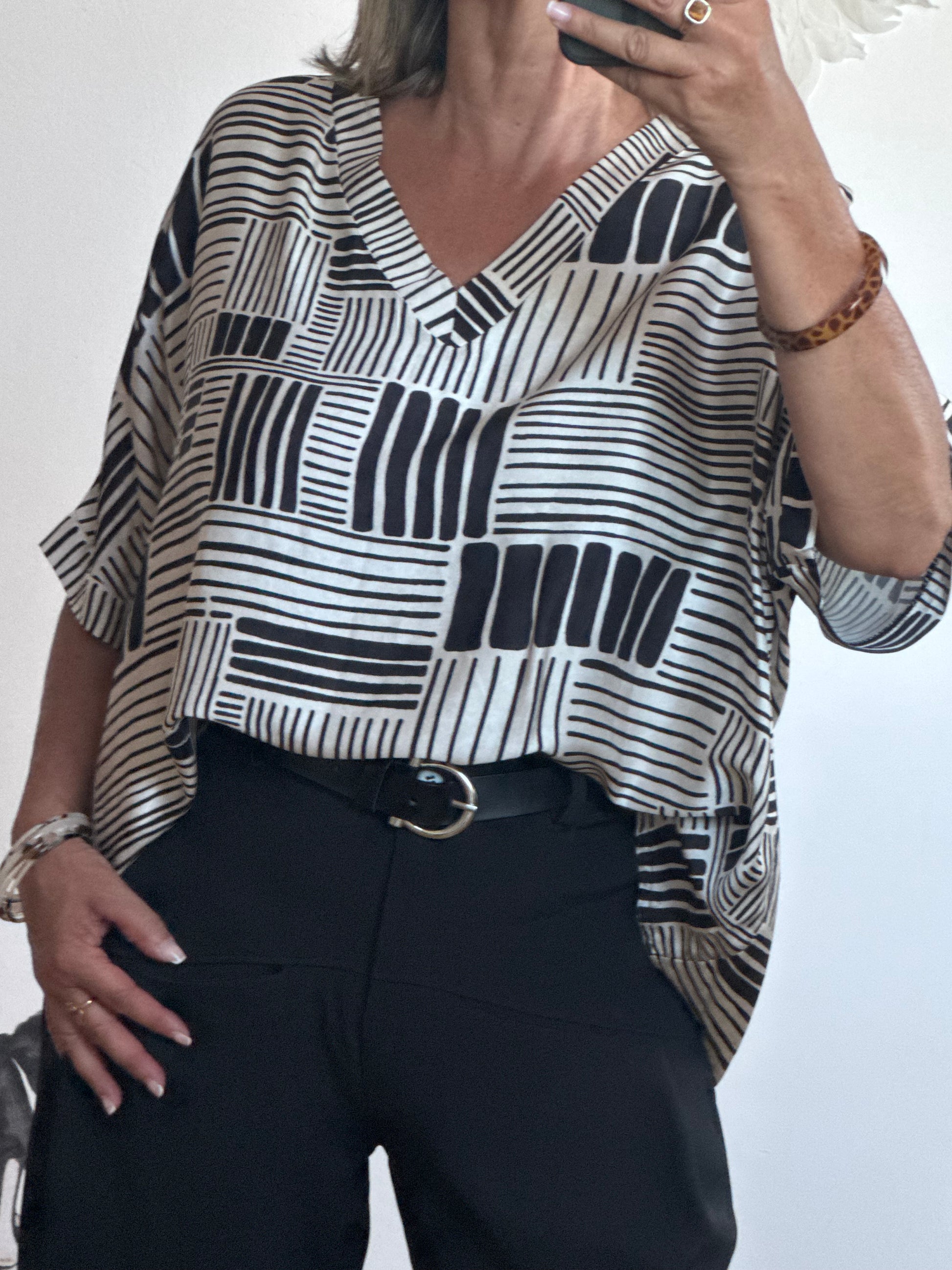 Blouse fluide imprimée noire TU 38/48