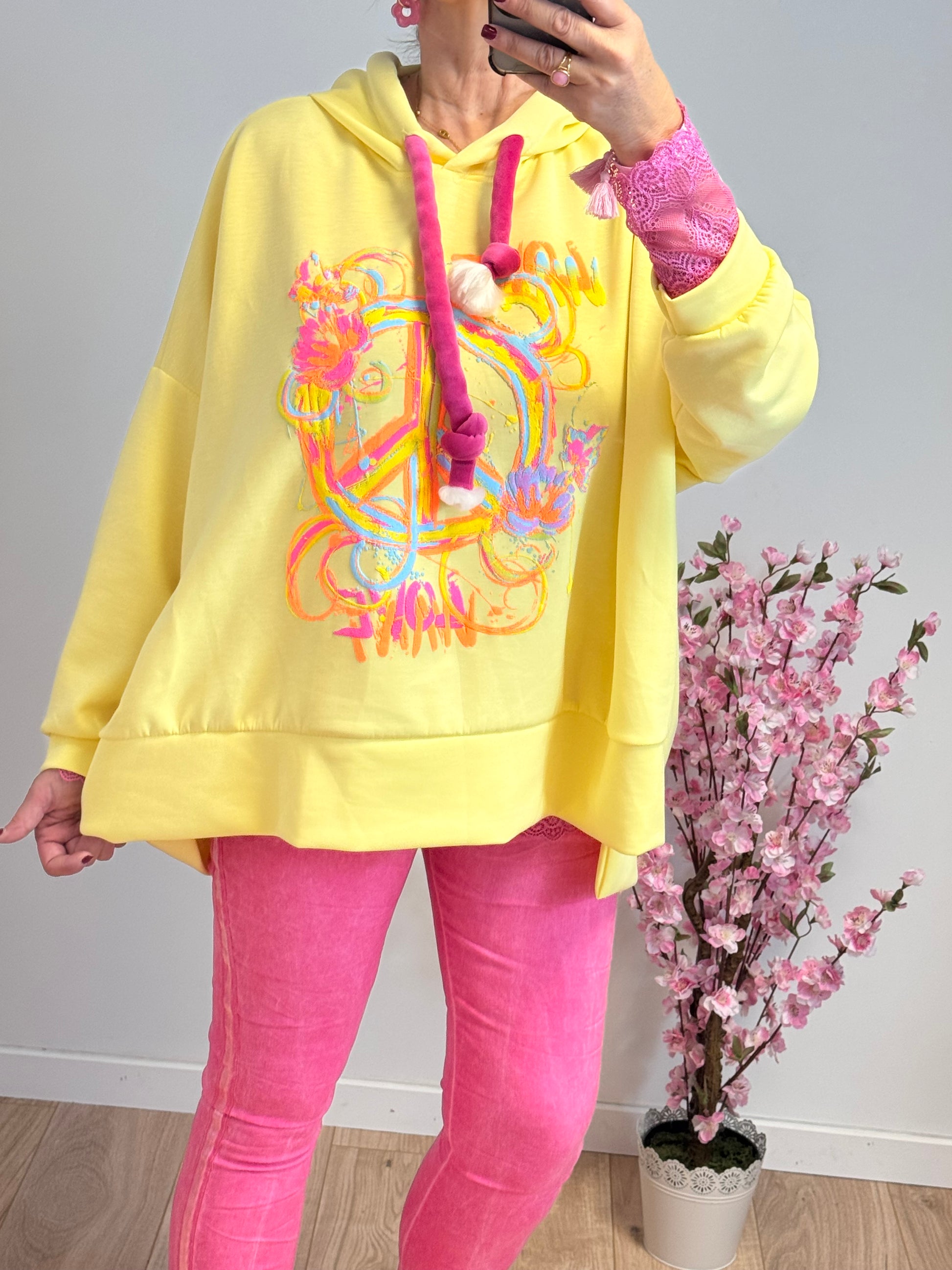 Sweat-shirt peace and love jaune TU 38/48