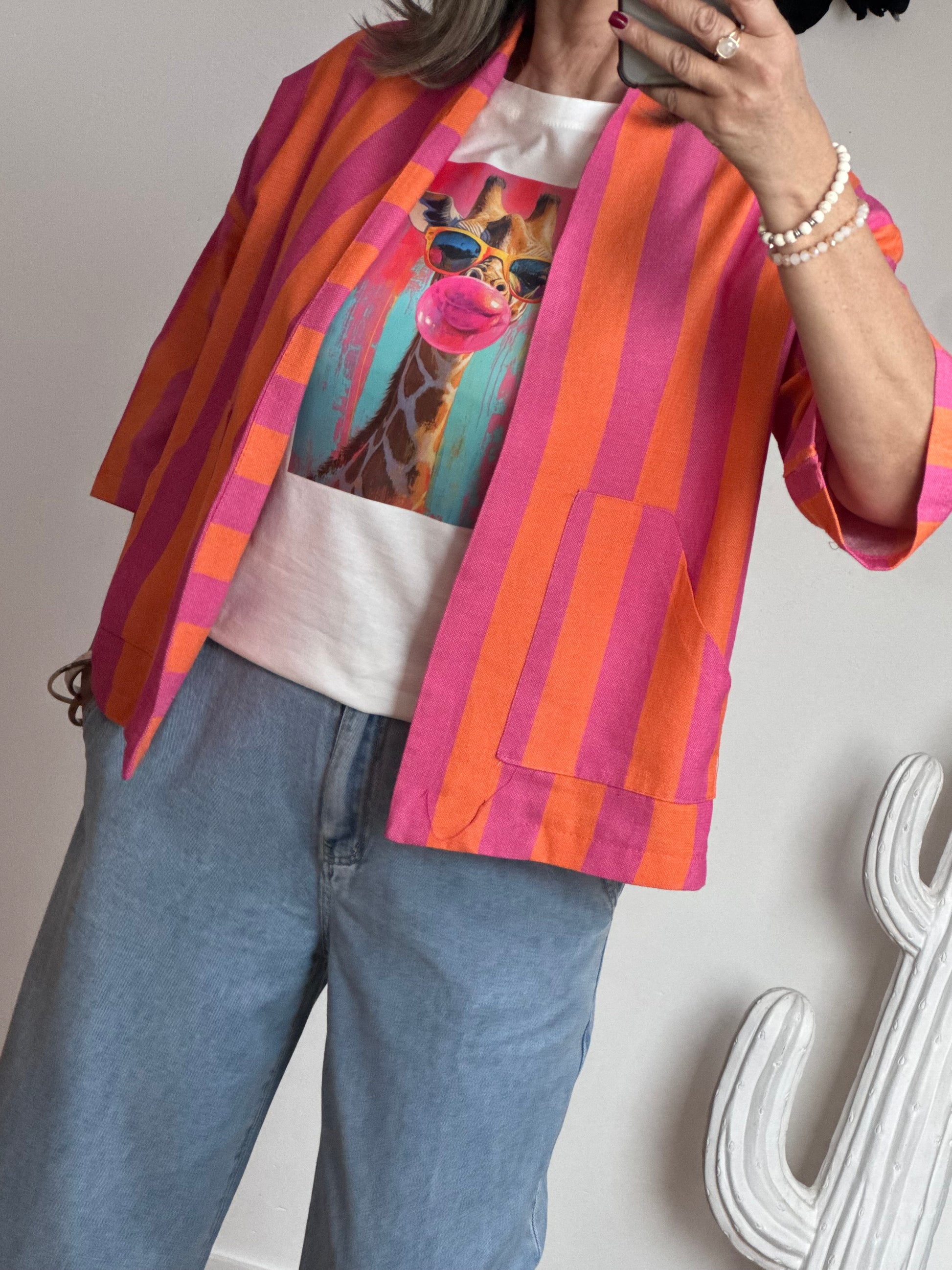 Veste kimono orange et rose