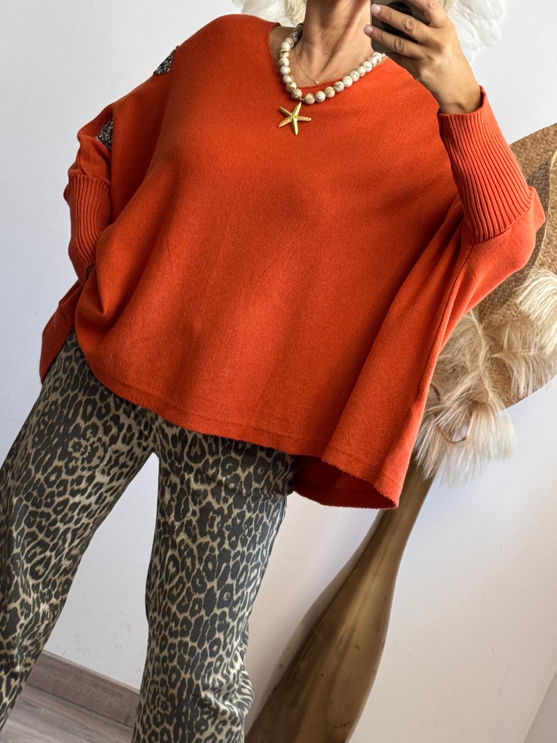 Pull oversize  Gaspard brique TU 44/52
