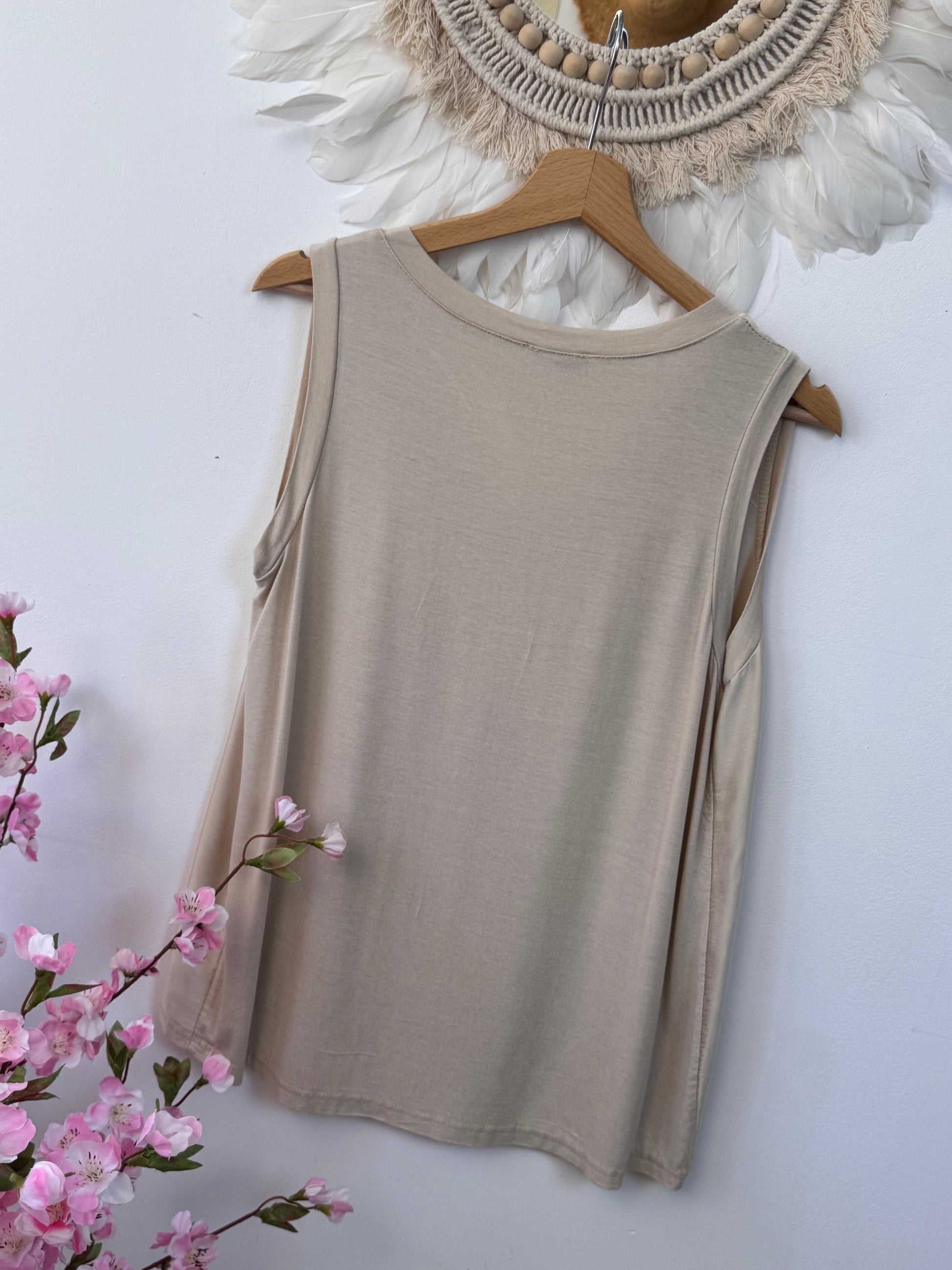 Débardeur Théo beige bi matière