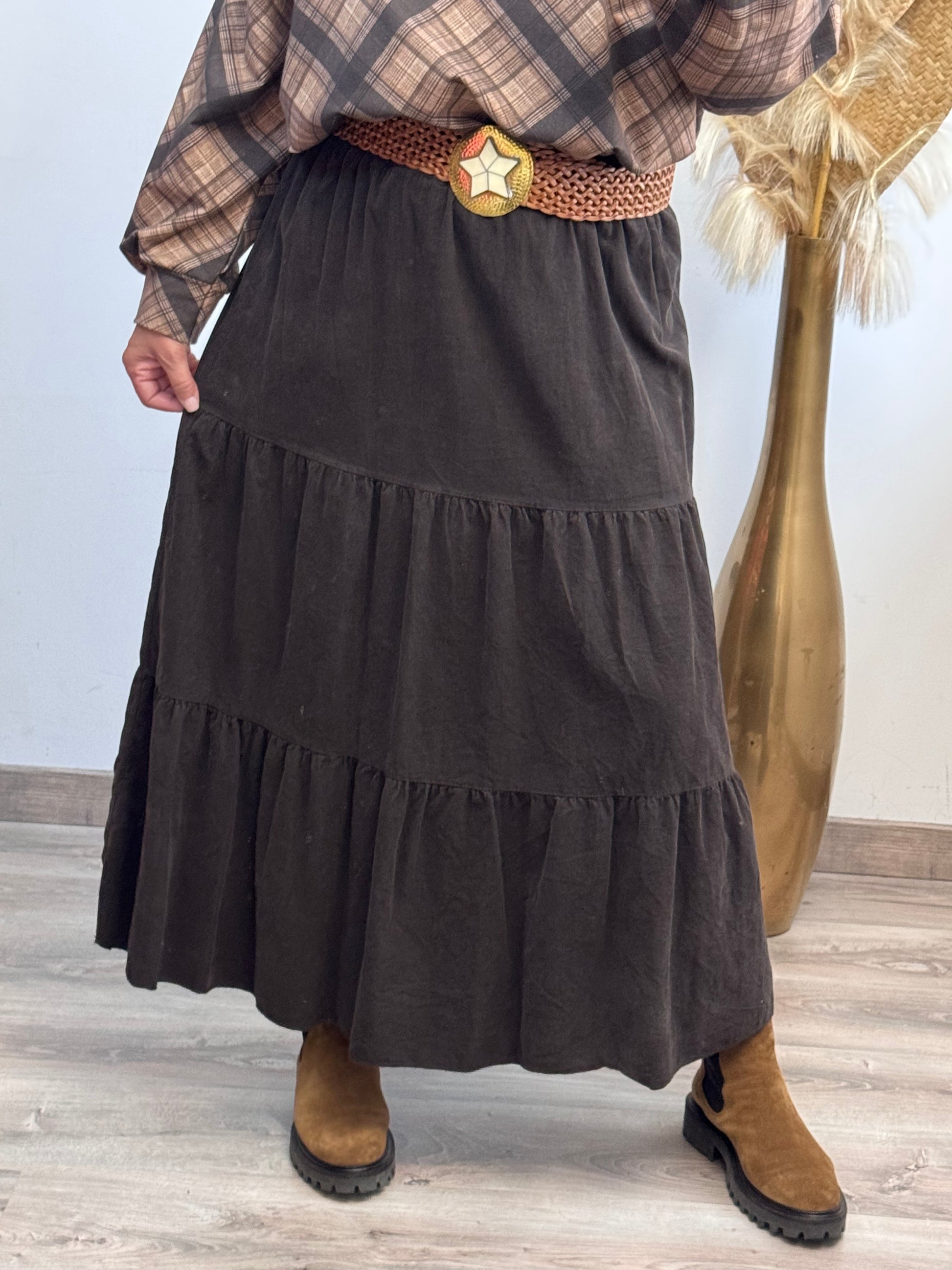 Jupe longue velours côtelé marron