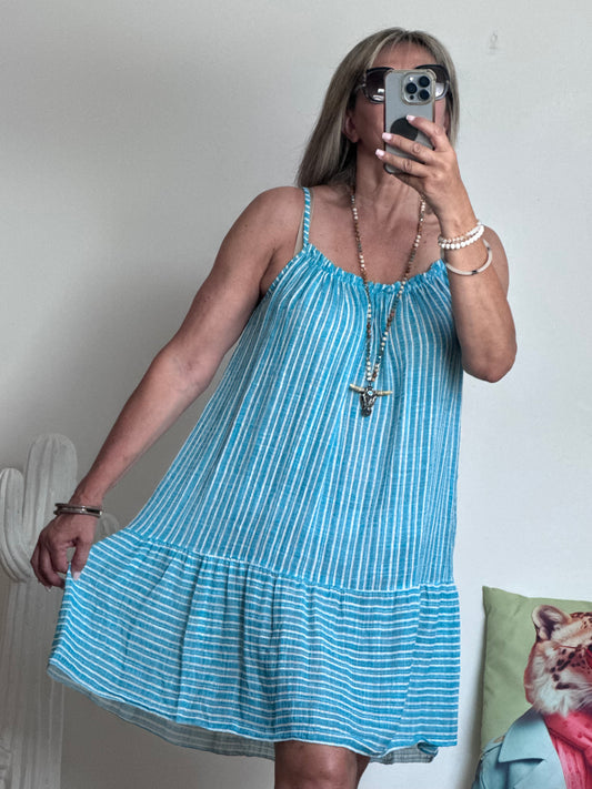 Robe d’été coton tisse turquoise