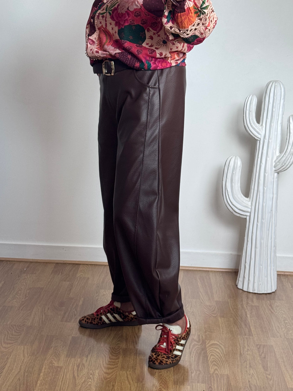 Pantalon barrel similicuir marron TU 38/46