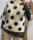 Pull crème pois noirs