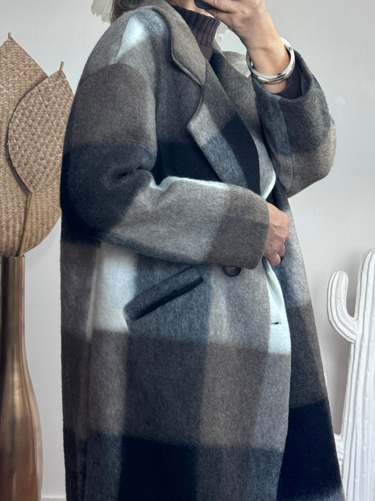Manteau carreaux taupe