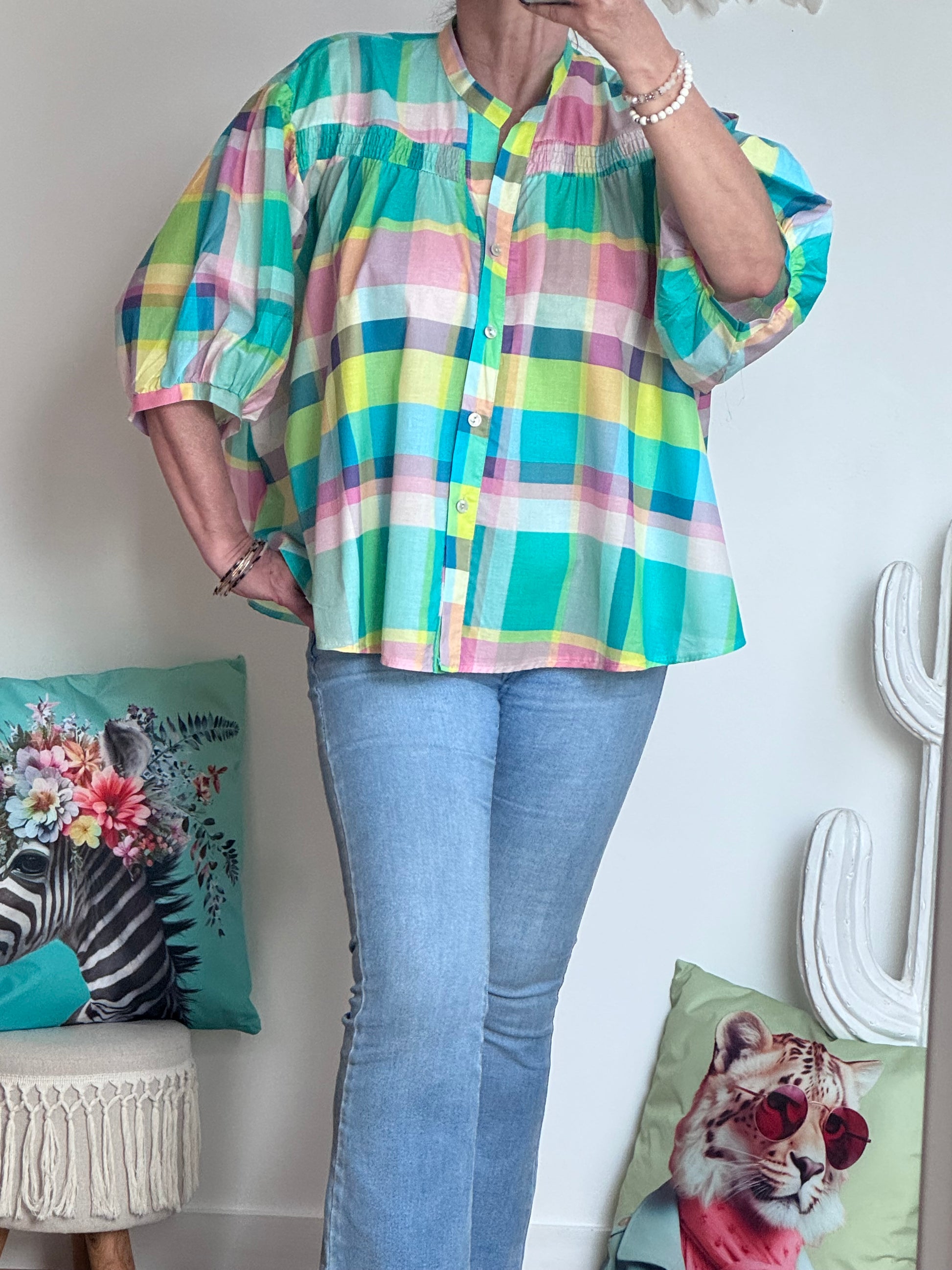 Chemise carreaux turquoise