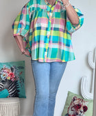 Chemise carreaux turquoise
