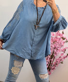Blouse bohème bleu tencel  TU 44/50