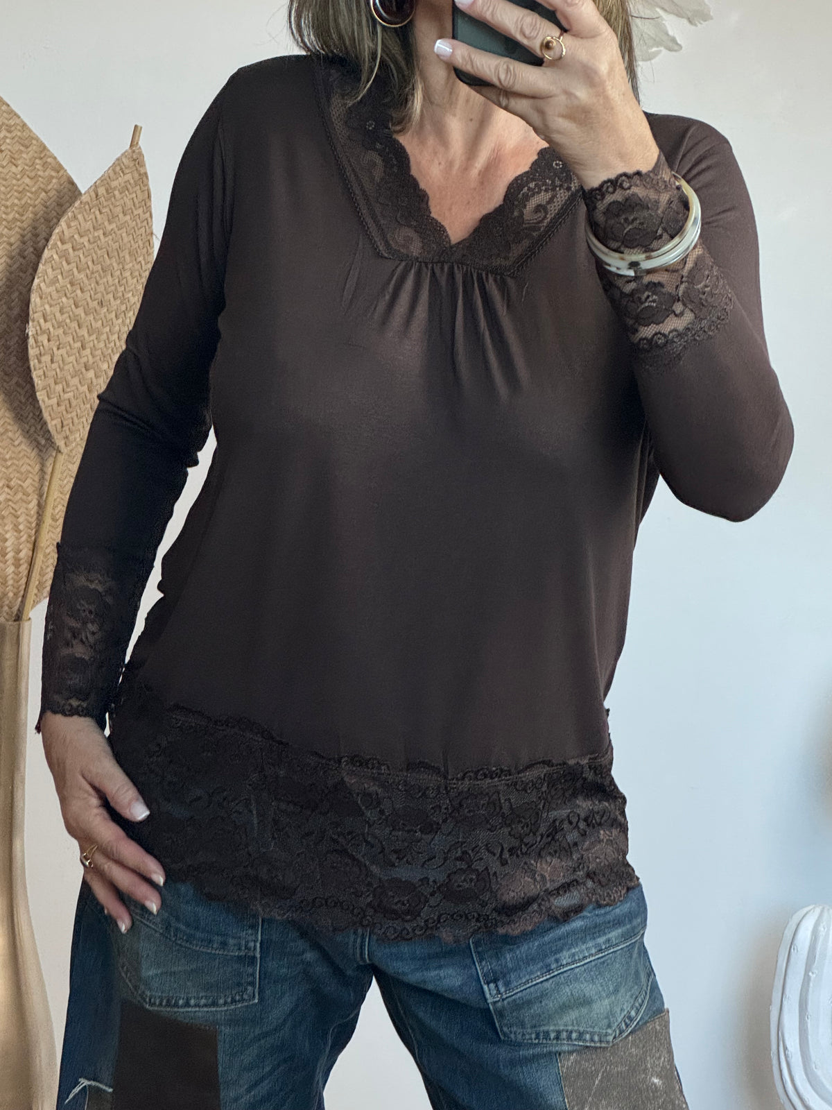 Top dentelle marron