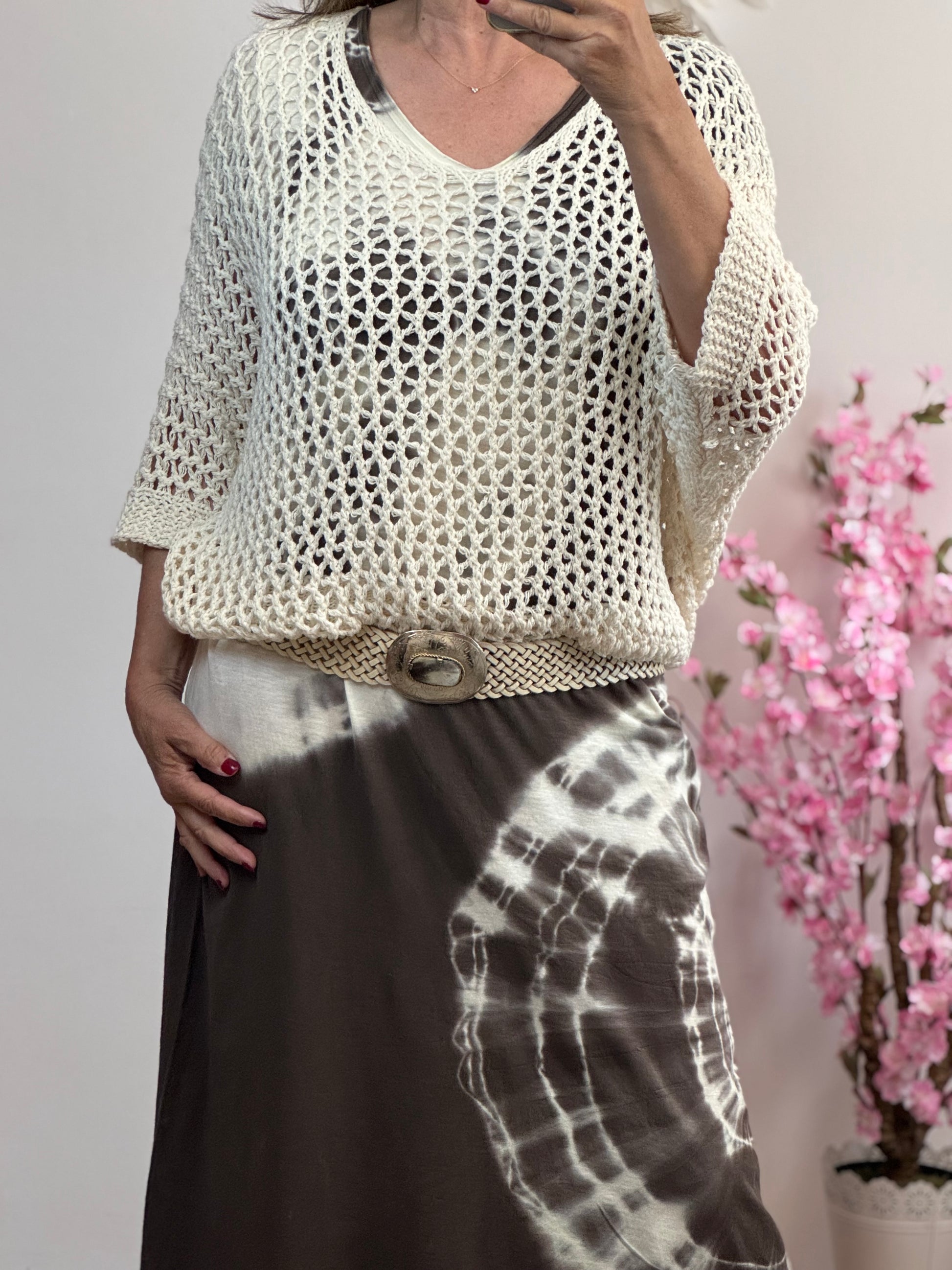 Pull ajouré crème