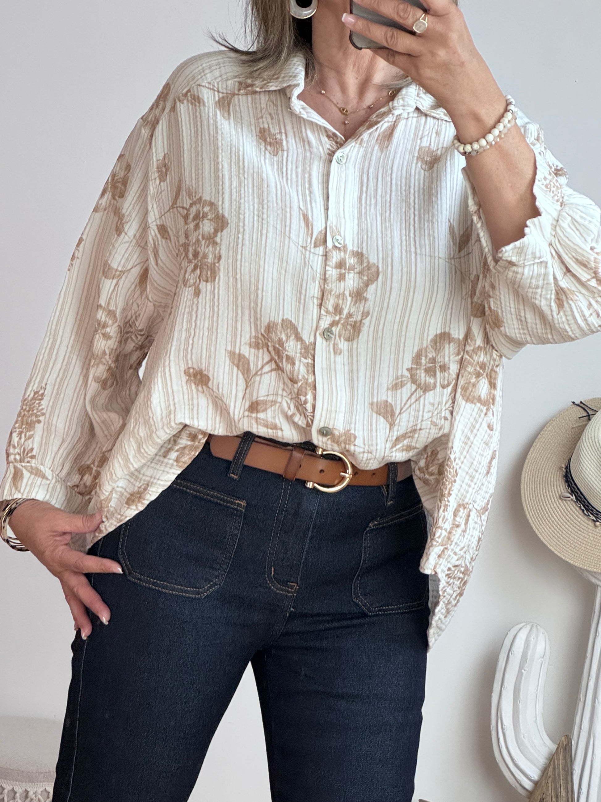 Chemise Jade floral beige