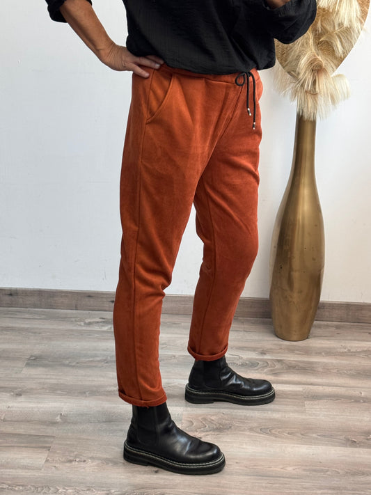 Pantalon suédine brique