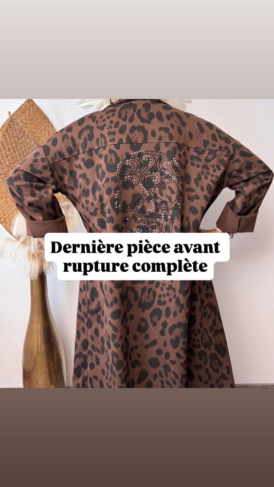 Veste longue Léo skulls marron