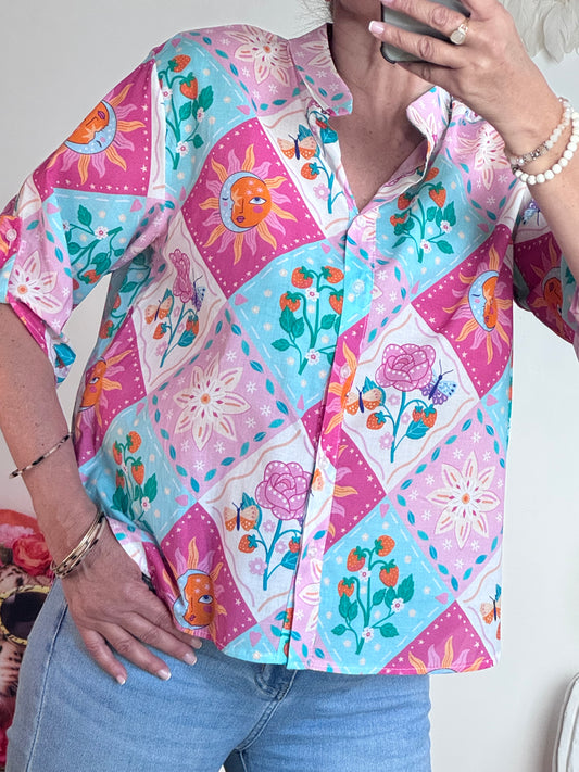 Blouse damier pastel